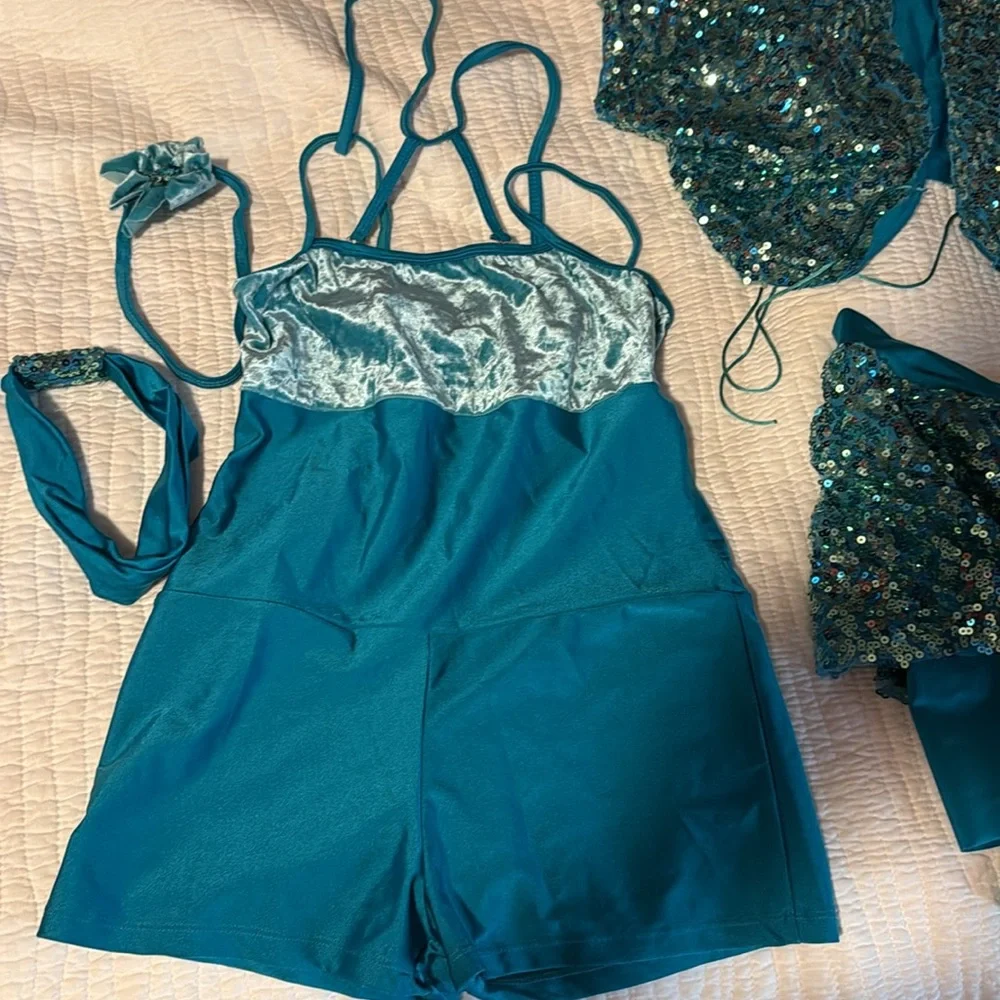 balera Teal Sequin Dance Costume Set girls